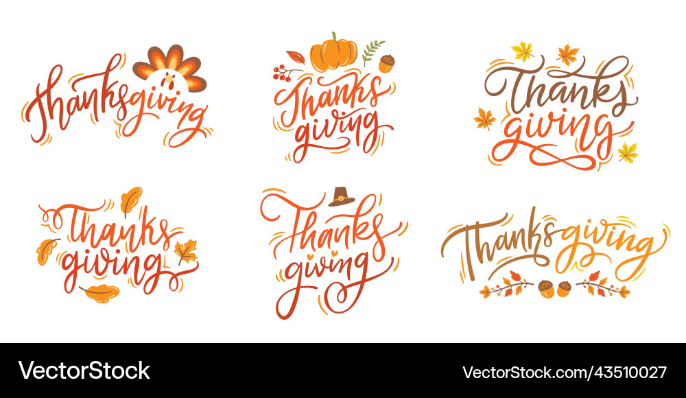 Autumn Thanksgiving Lettering Vector Image