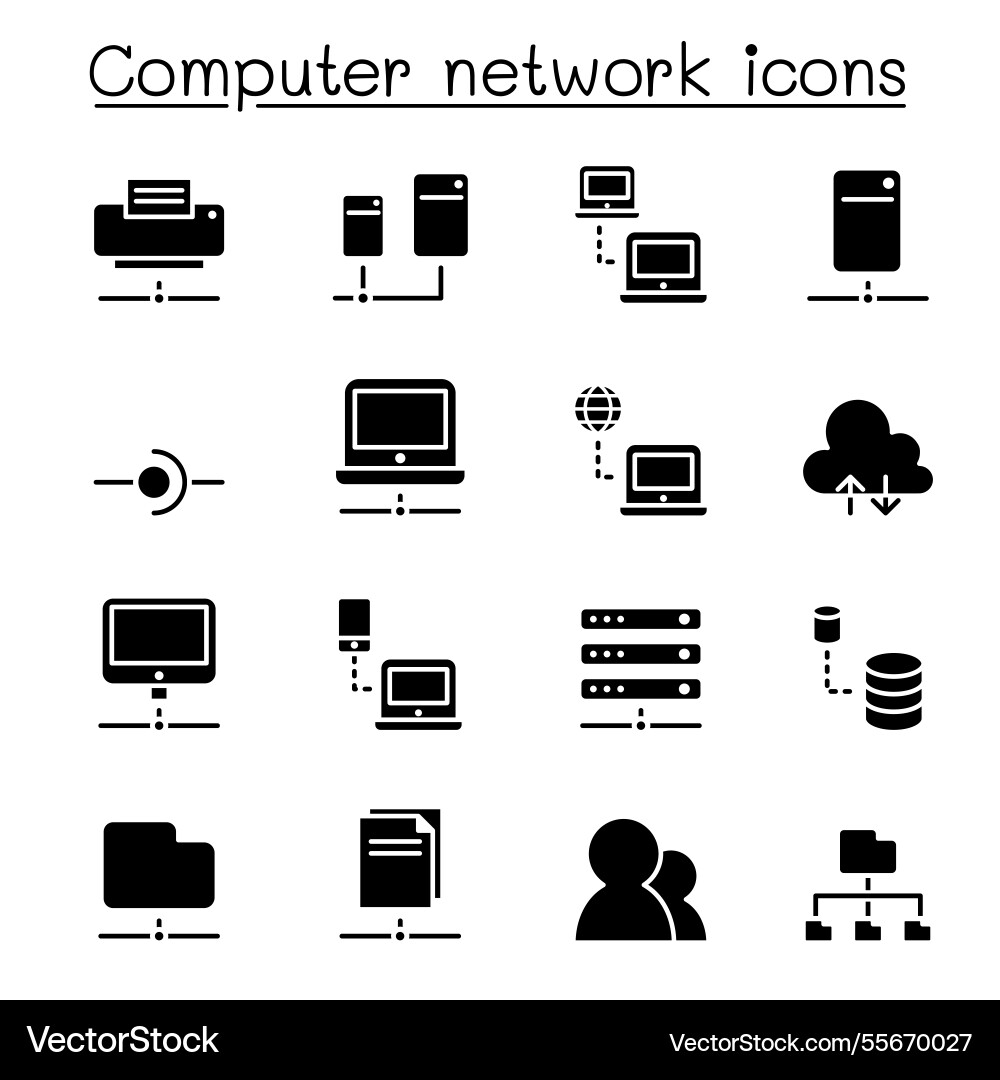 Computer network icon set in glyph style Computer network icon set in glyph style vector image
