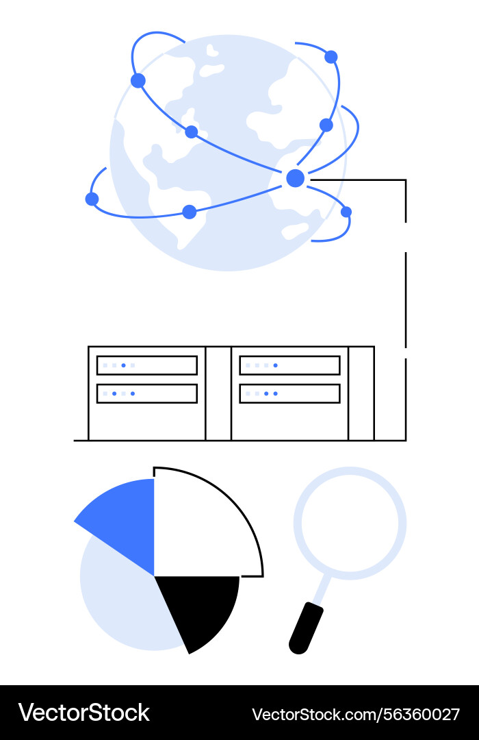Global data network with server racks Global data network with server racks vector image