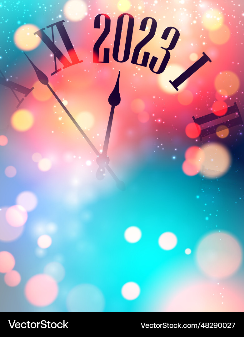 Half hidden clock showing 2023 with colorful vector image