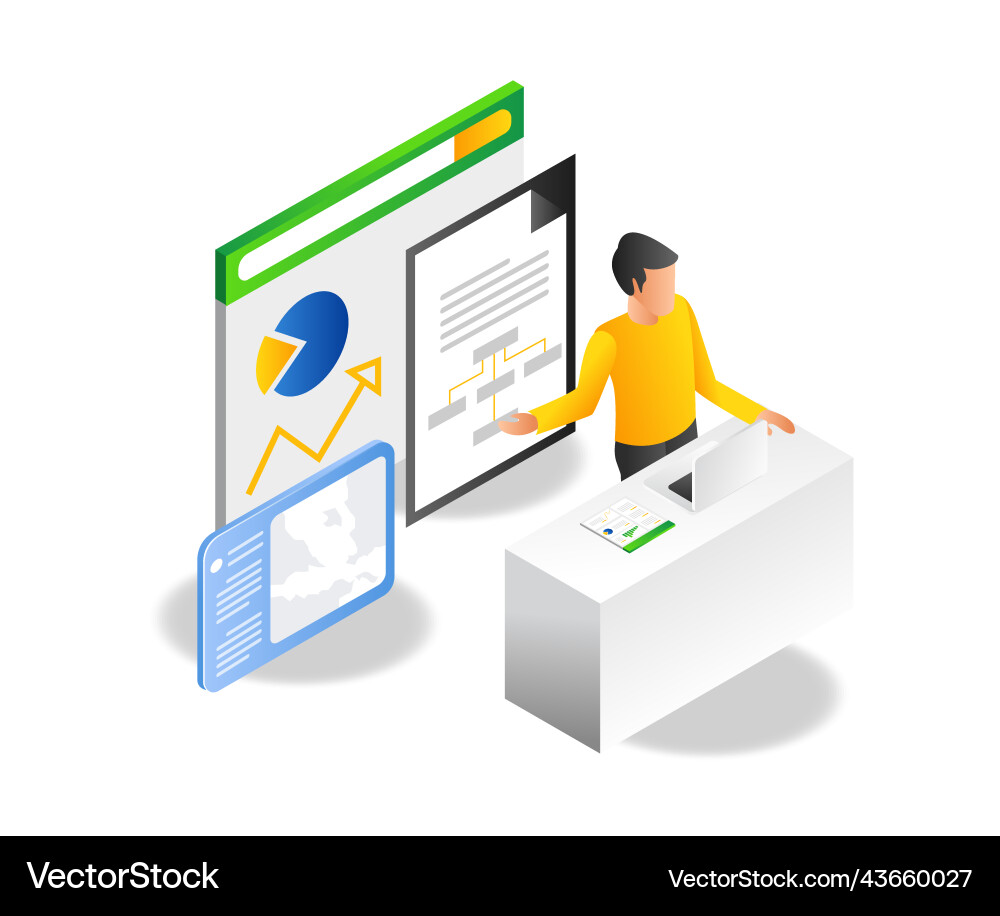 Man showing monthly business data analysis board Man showing monthly business data analysis board vector image