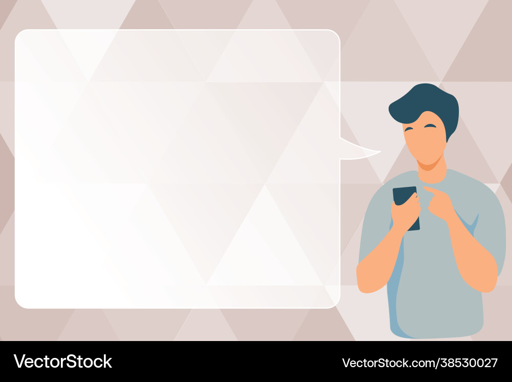 Man using mobile and displaying speech bubble Man using mobile and displaying speech bubble vector image
