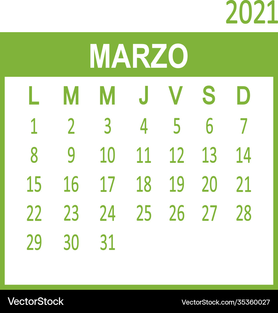 Marzo march third page set calendar 2020 vector image