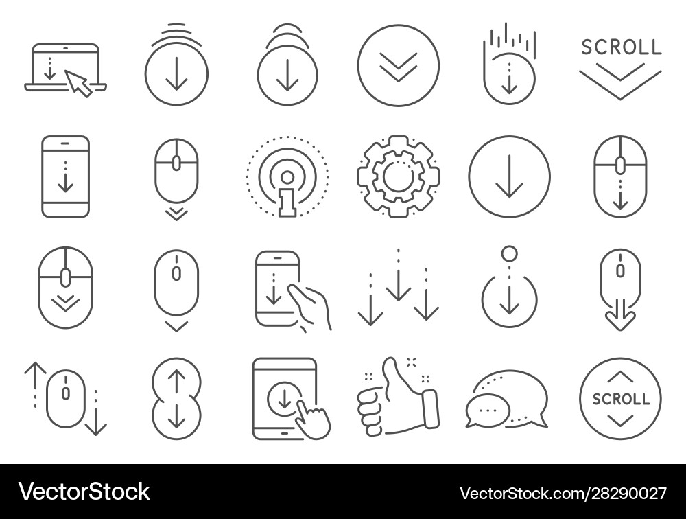 Scroll down line icons scrolling mouse landing Scroll down line icons scrolling mouse landing vector image
