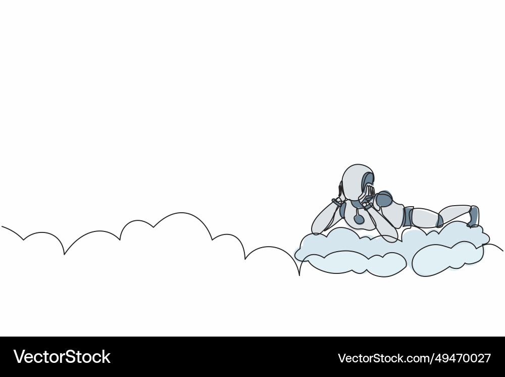 Single continuous line drawing robot lay Single continuous line drawing robot lay vector image