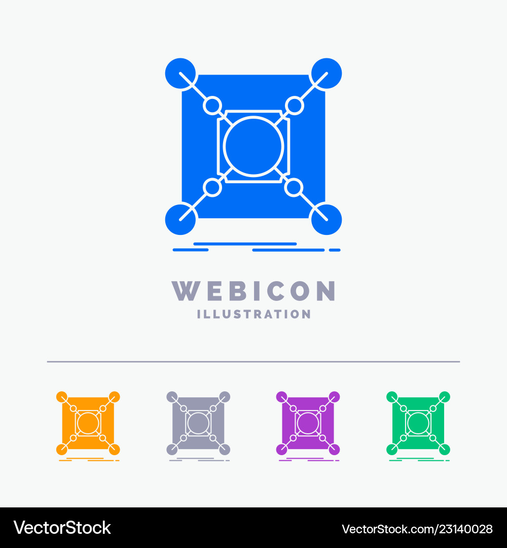 Base center connection data hub 5 color glyph web Base center connection data hub 5 color glyph web vector image
