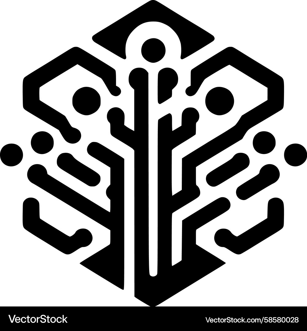 Geometric Circuit Icon - Hexagonal Network Vector Image