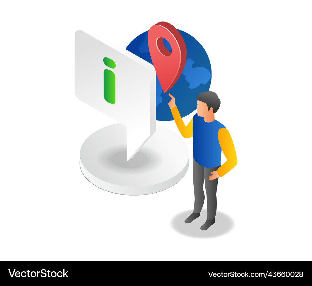 Man showing world location information Man showing world location information Vector Image