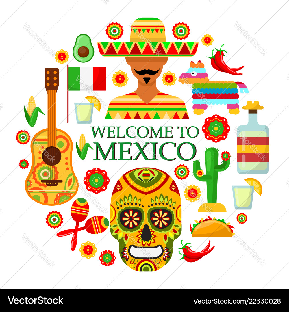 Mexican attributes on white background vector image