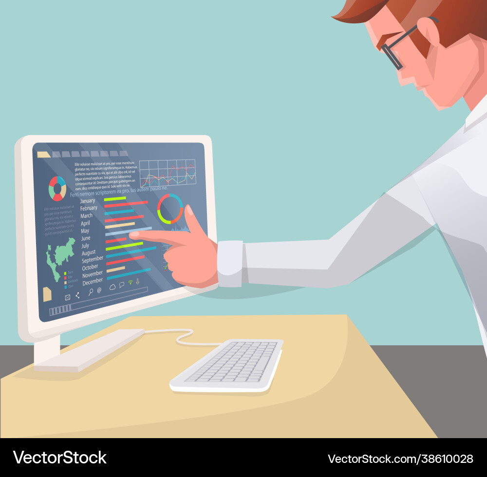 Office worker analyst at table with computer Office worker analyst at table with computer vector image