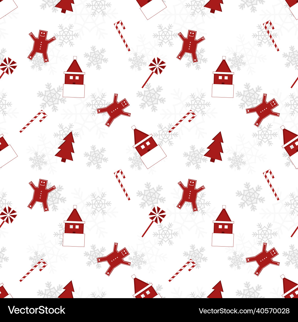 Red christmas object silhouette repeat pattern vector image