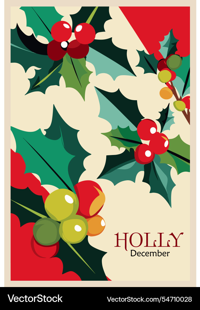 Retro styled poster card with holly art Retro styled poster card with holly art vector image