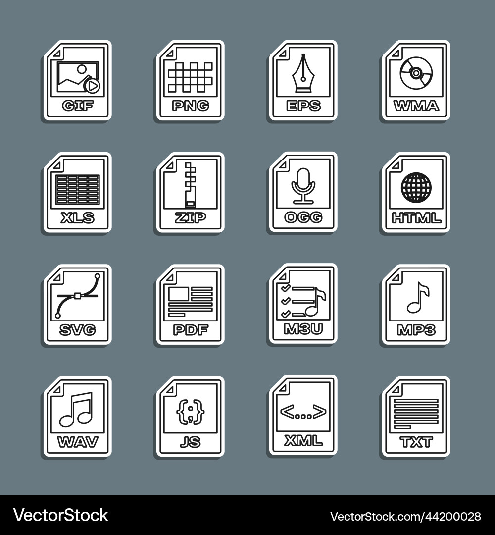 Set line txt file document mp3 html eps zip Set line txt file document mp3 html eps zip vector image