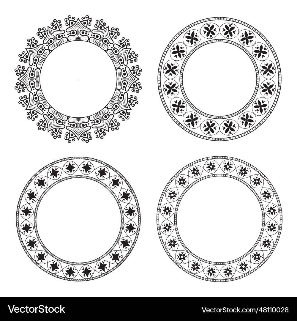 Set of circle outline round flower pattern frames Set of circle outline round flower pattern frames vector image