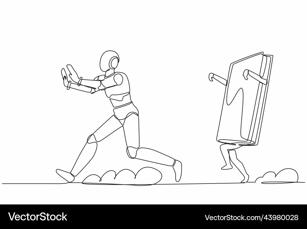 Single continuous line drawing stressed robot Single continuous line drawing stressed robot vector image