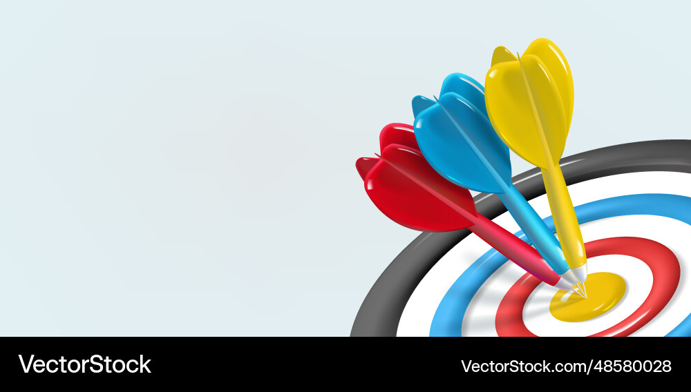 Three arrows hitting the target of a dartboard Three arrows hitting the target of a dartboard vector image