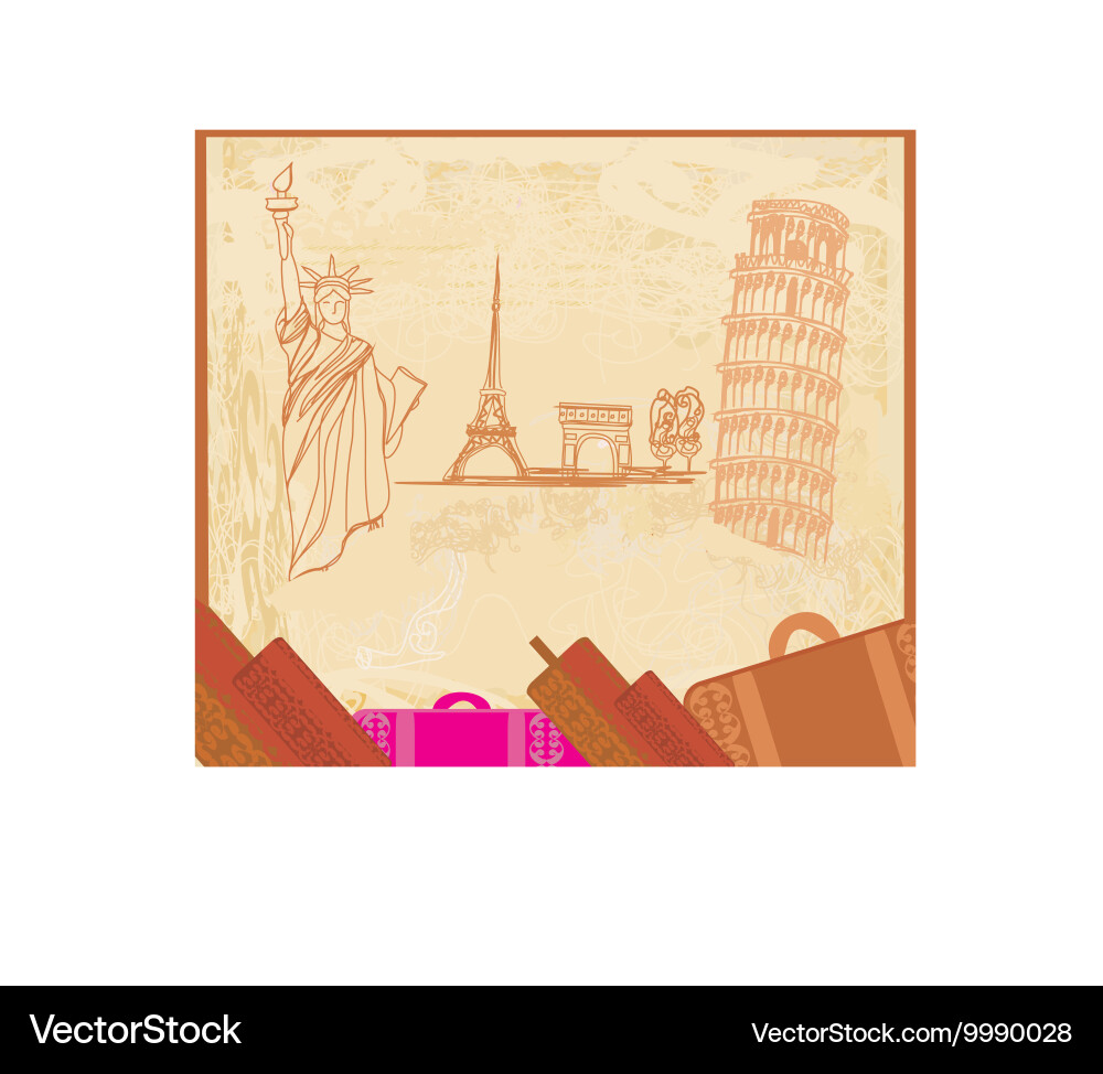 Travel design element with different monuments Vector Image