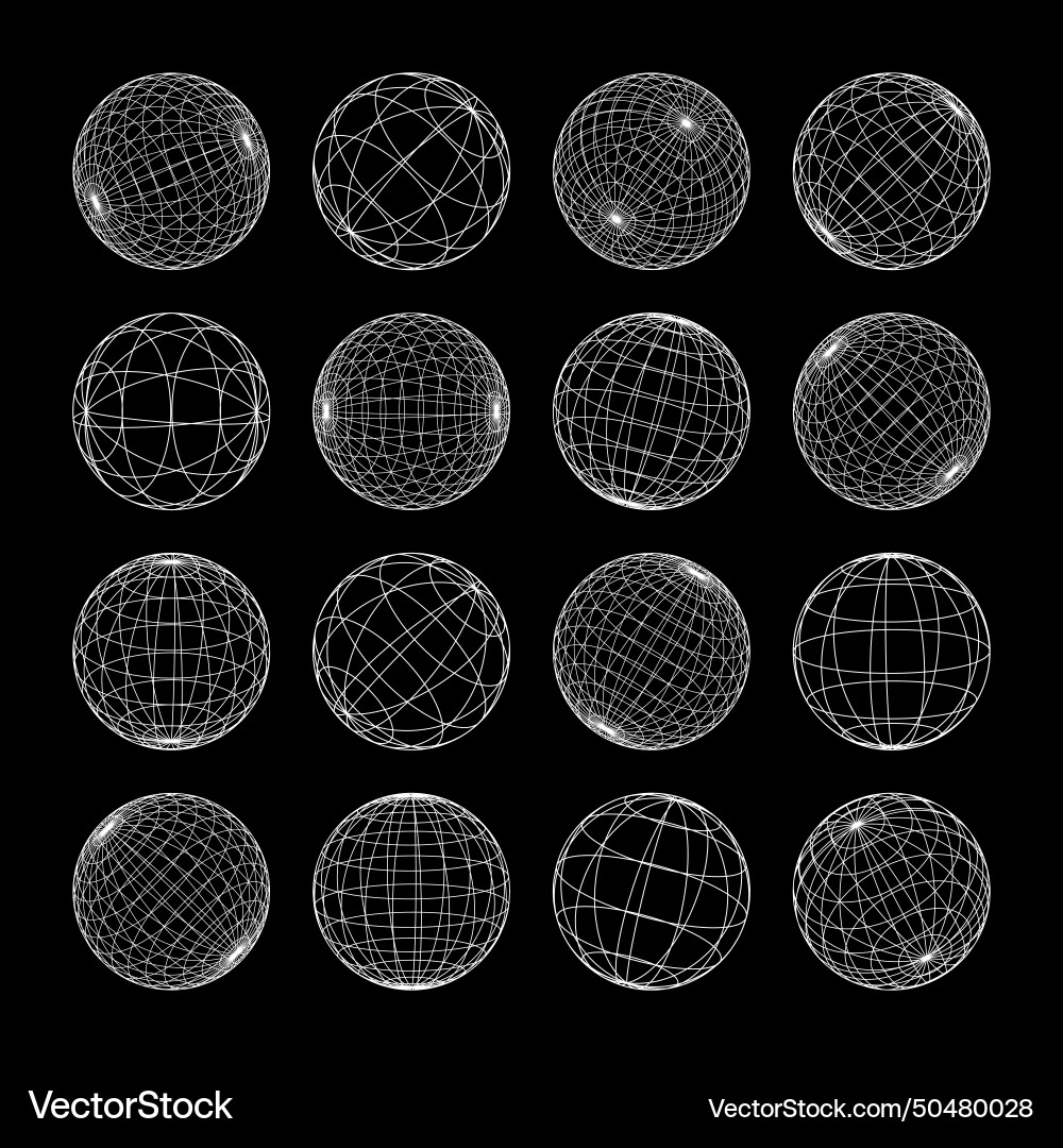 Wireframe shapes lined sphere perspective mesh Wireframe shapes lined sphere perspective mesh vector image