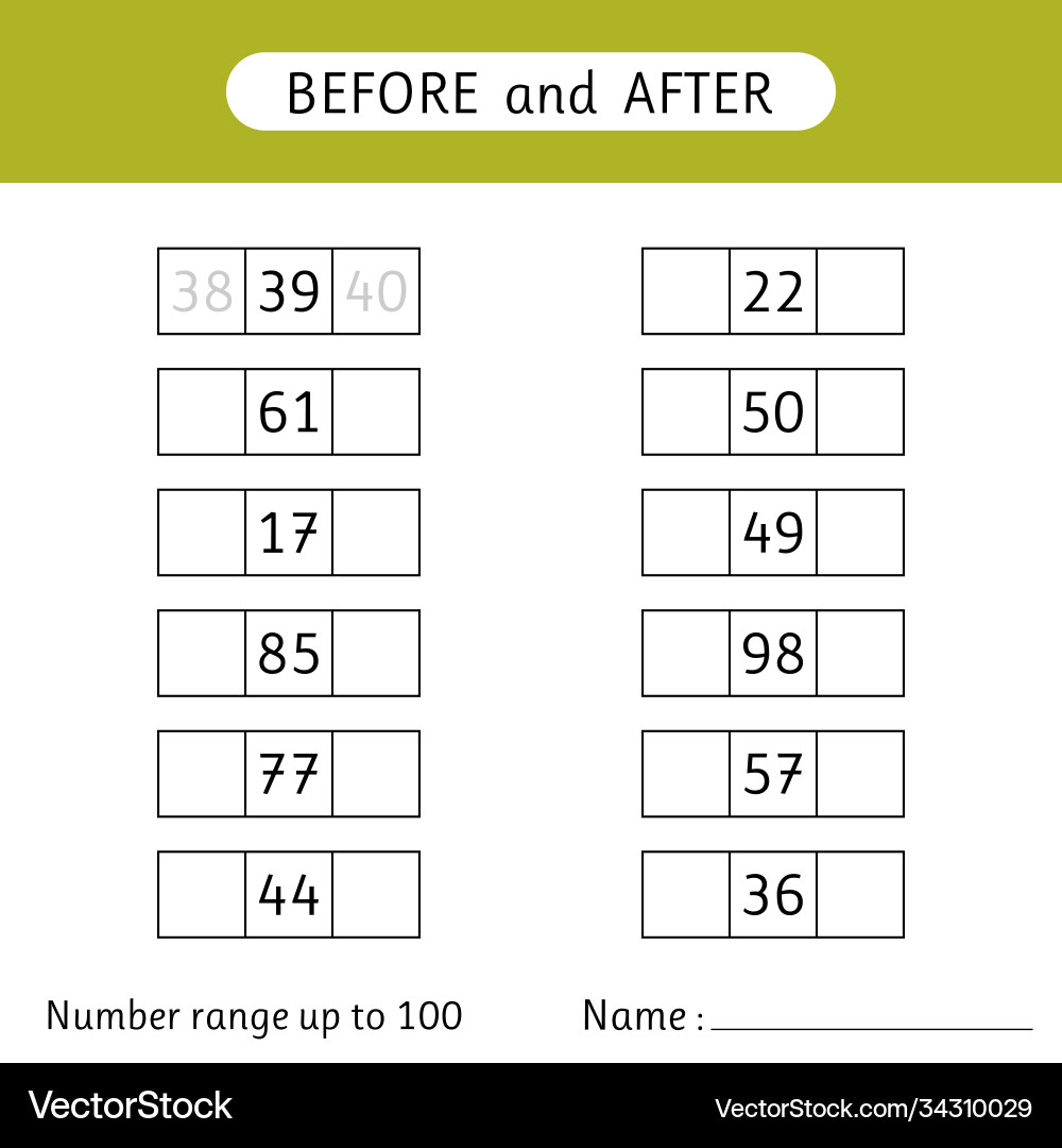 Fill in missing numbers before and after Vector Image