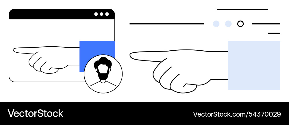 Hand-pointing gesture on screen with avatar Hand-pointing gesture on screen with avatar Vector Image