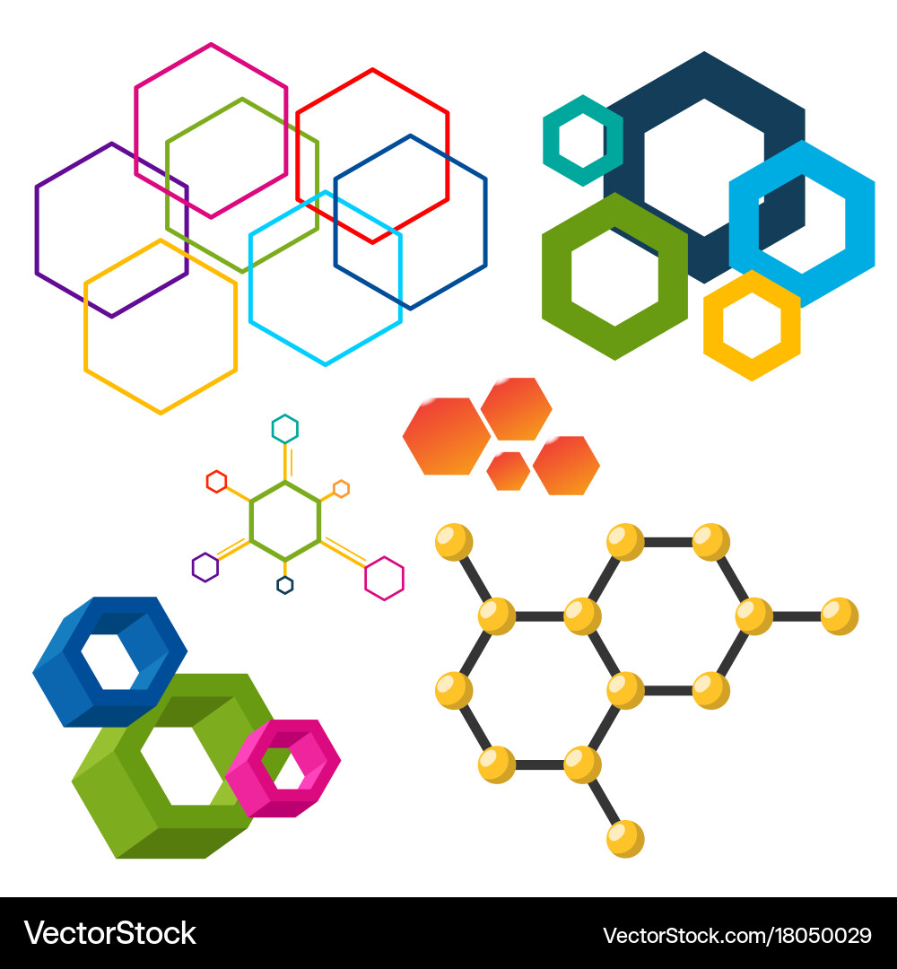 Linear hexagon design elements different Vector Image