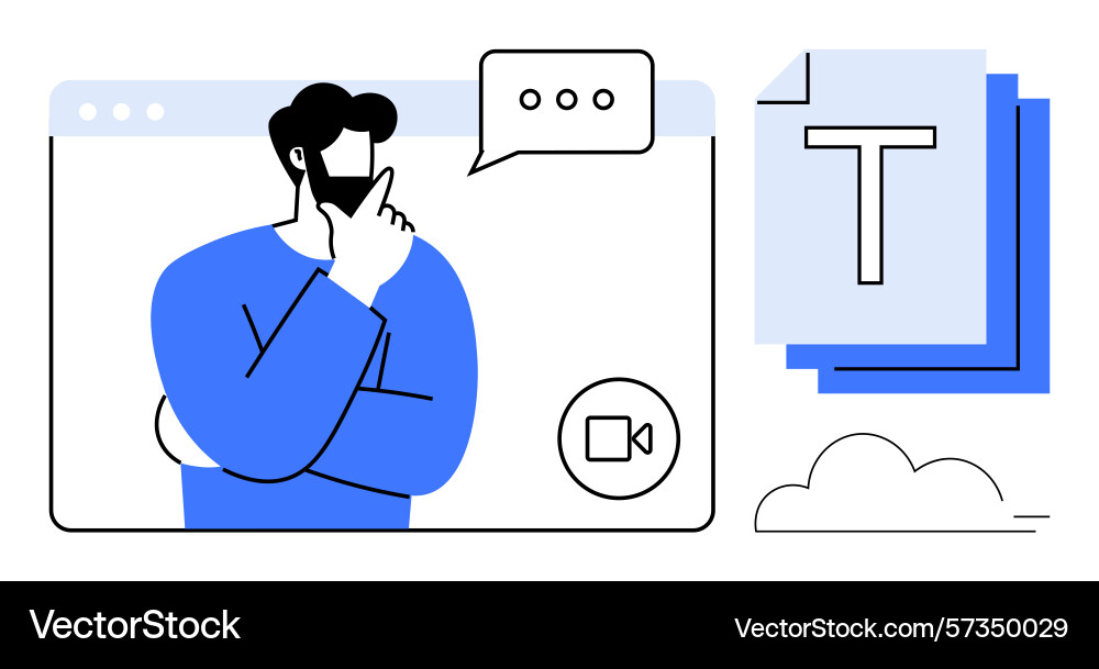 Man contemplating during video call with document Man contemplating during video call with document vector image