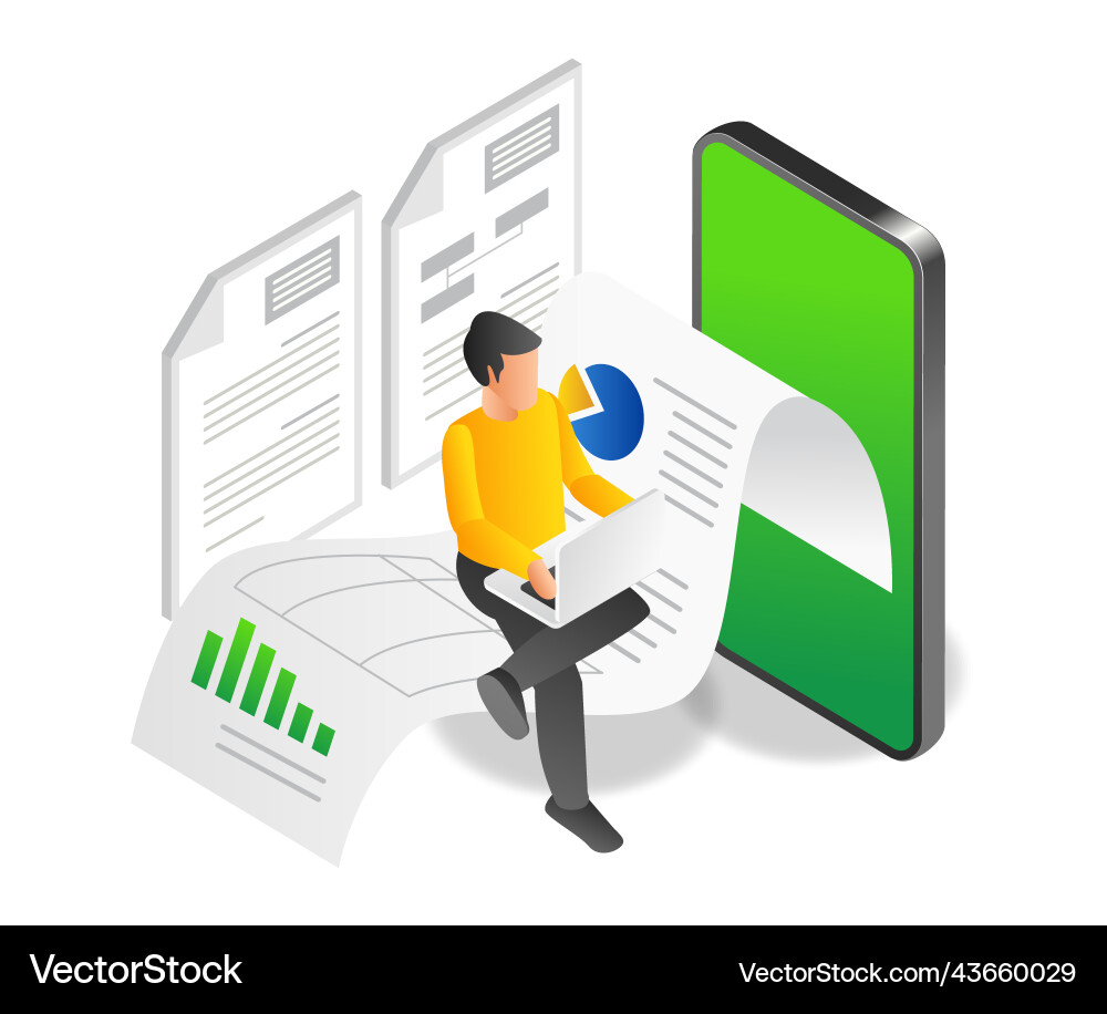 Man sitting on a smartphone application data Man sitting on a smartphone application data vector image