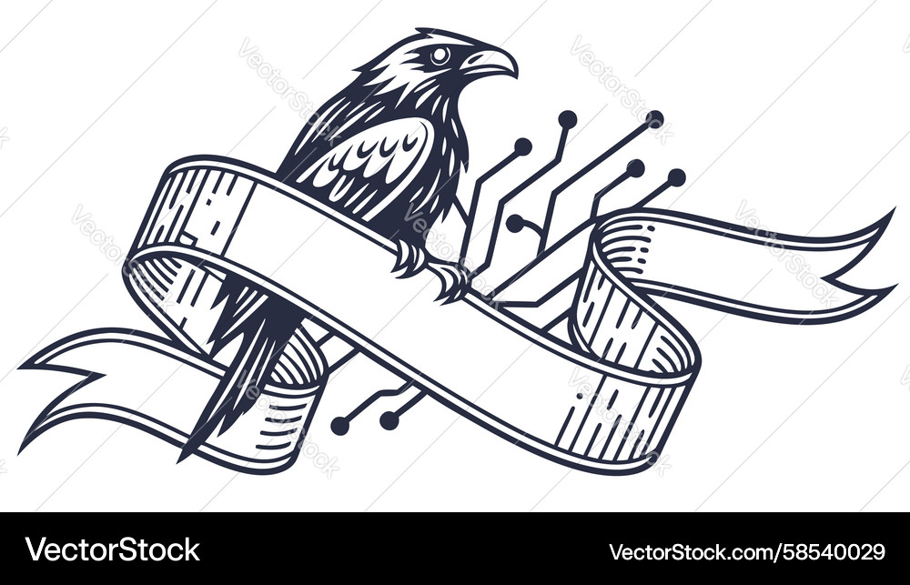 Raven on Scroll - Wisdom & Knowledge Vector Image