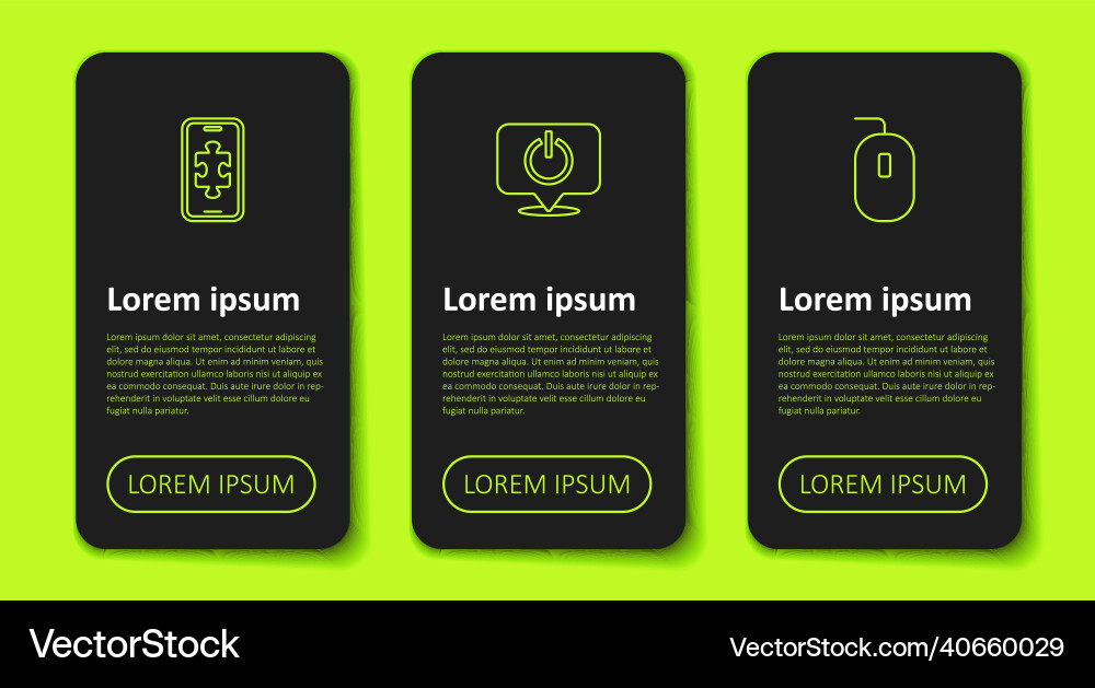 Set line mobile gaming power button and computer vector image