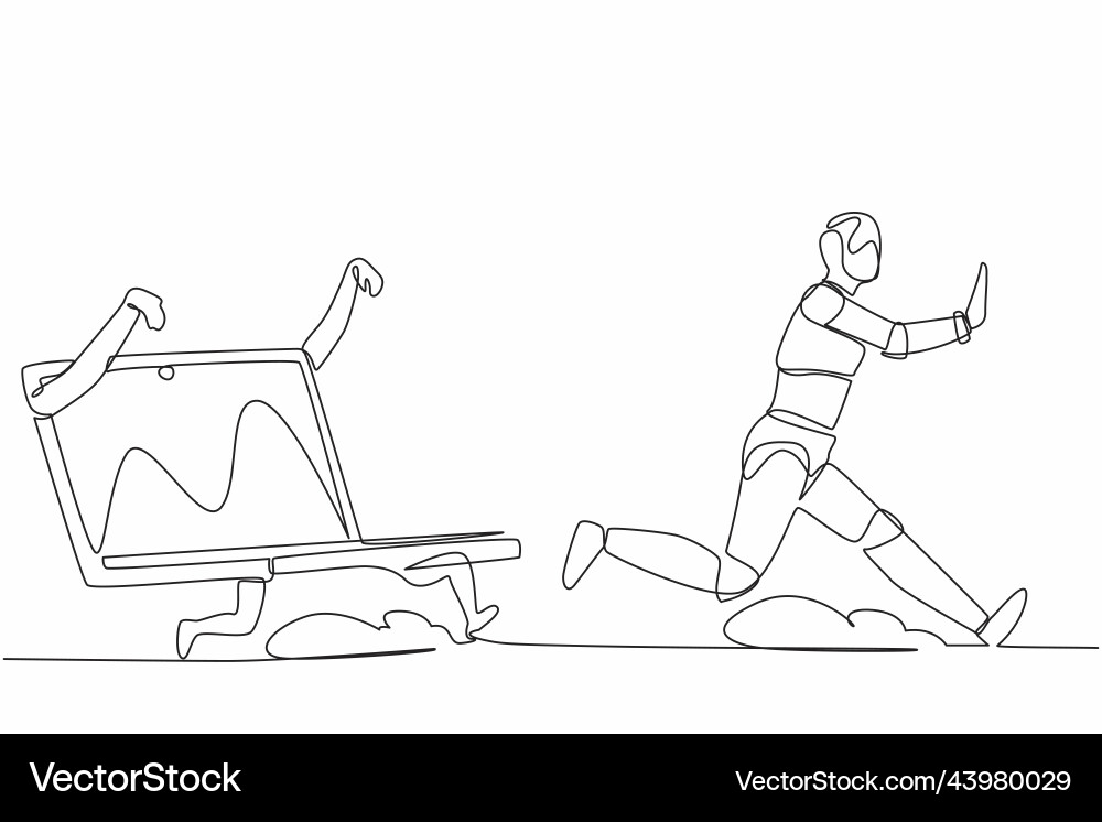 Single continuous line drawing stressed robot Single continuous line drawing stressed robot Vector Image