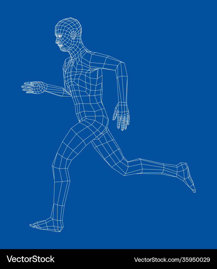 Wireframe running man vector image