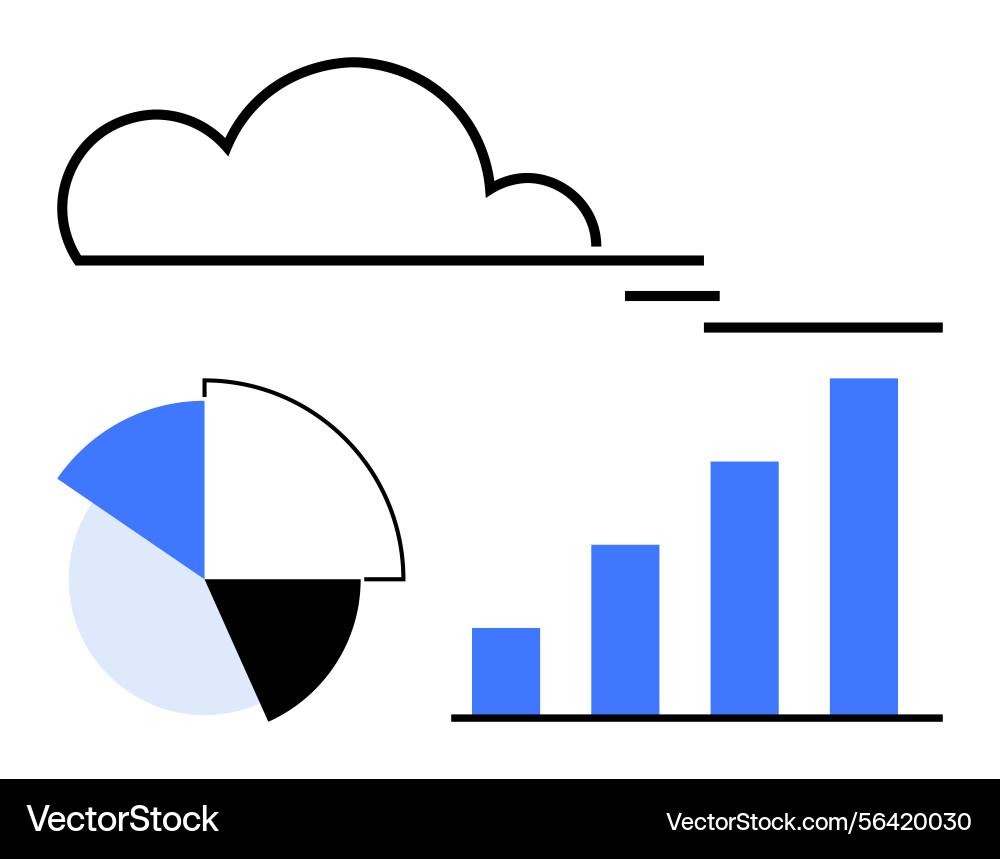 Cloud storage with bar chart analytics and pie vector image