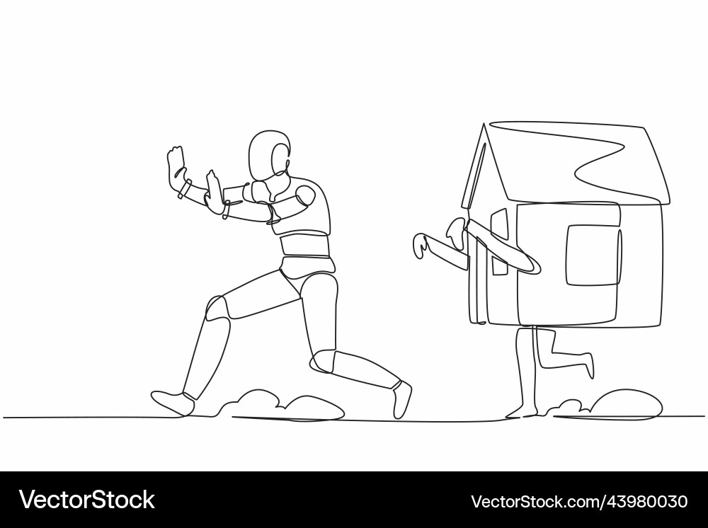 Continuous one line drawing stressed robot being Continuous one line drawing stressed robot being Vector Image