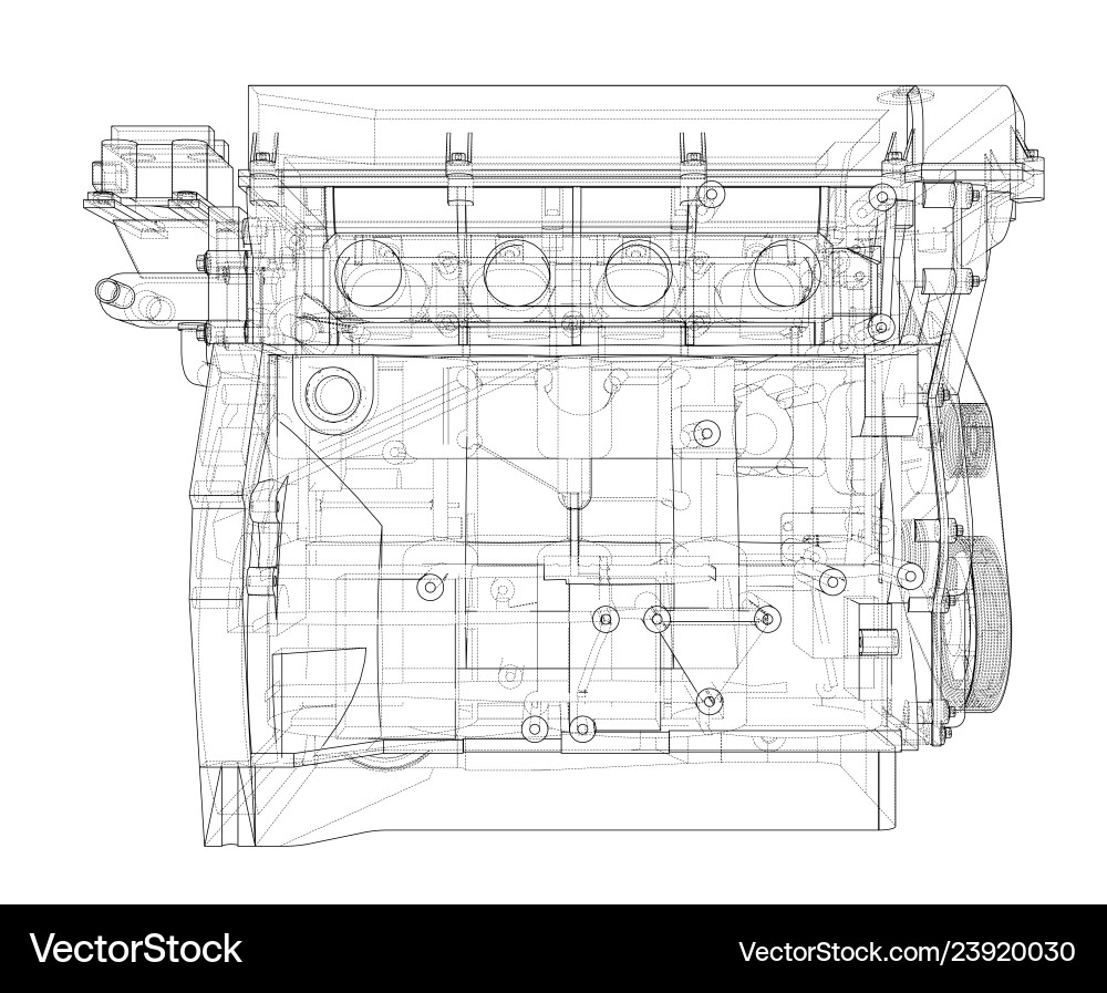 Engine sketch rendering of 3d vector image