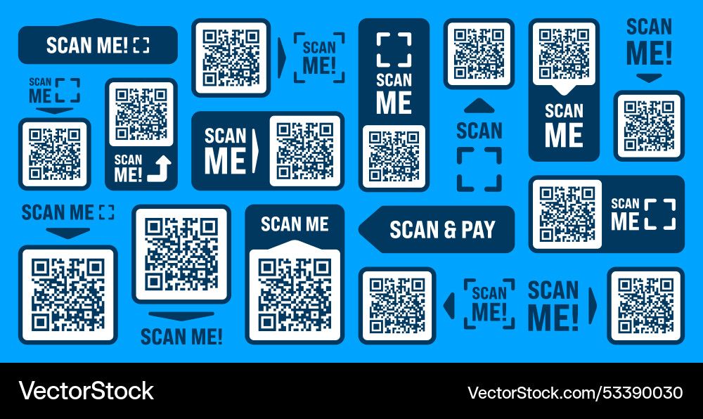 Scan me qr code sticker with text online payment Scan me qr code sticker with text online payment vector image