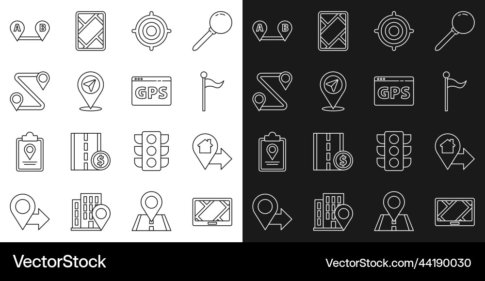 Set line gps device with map location house Set line gps device with map location house vector image