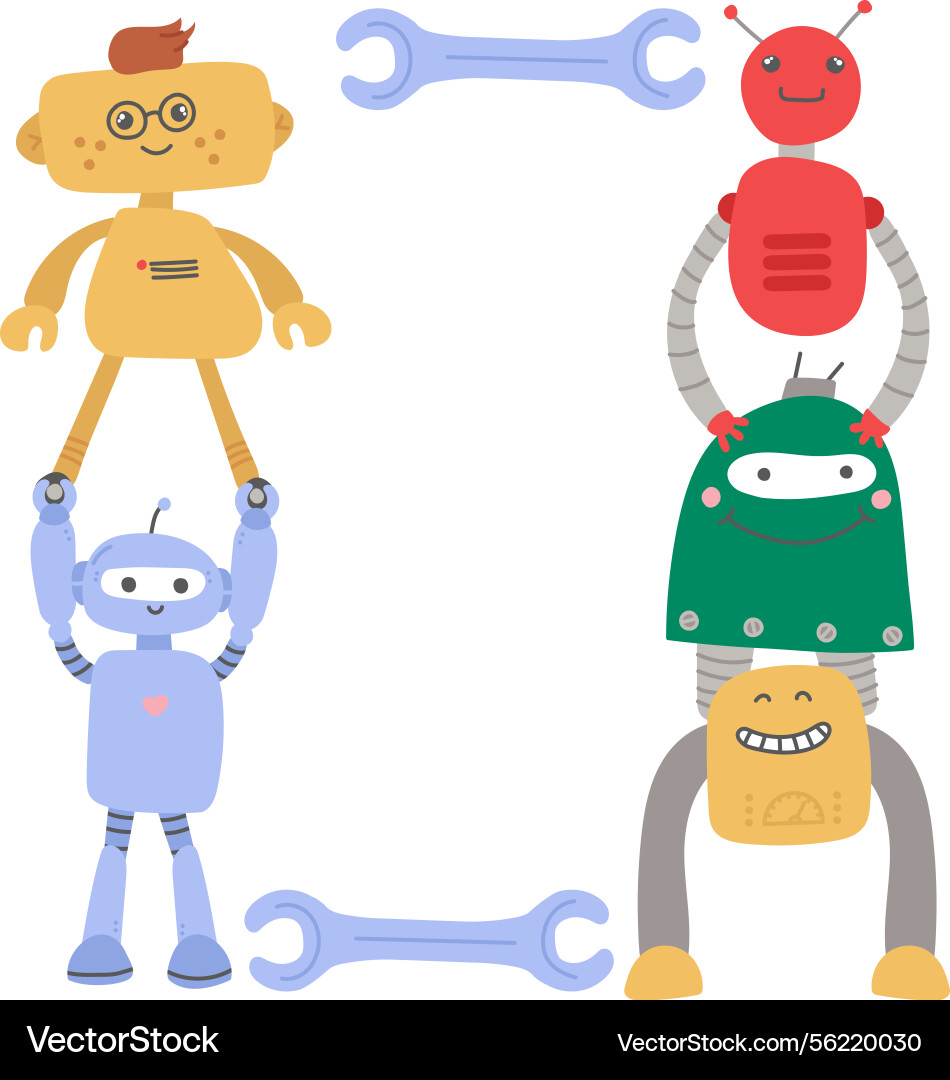 Stacked robots with wrenches frame Stacked robots with wrenches frame vector image