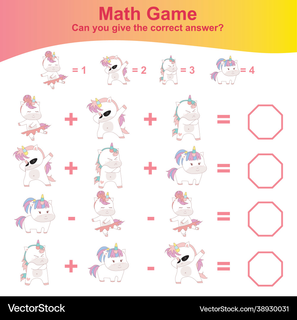 Counting unicorn game for children Vector Image