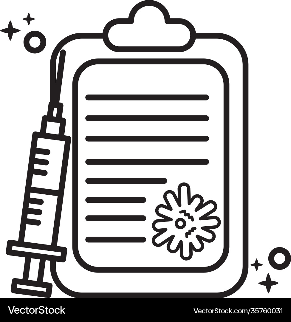 Covid19 virus particle in checklist with vaccine Covid19 virus particle in checklist with vaccine vector image