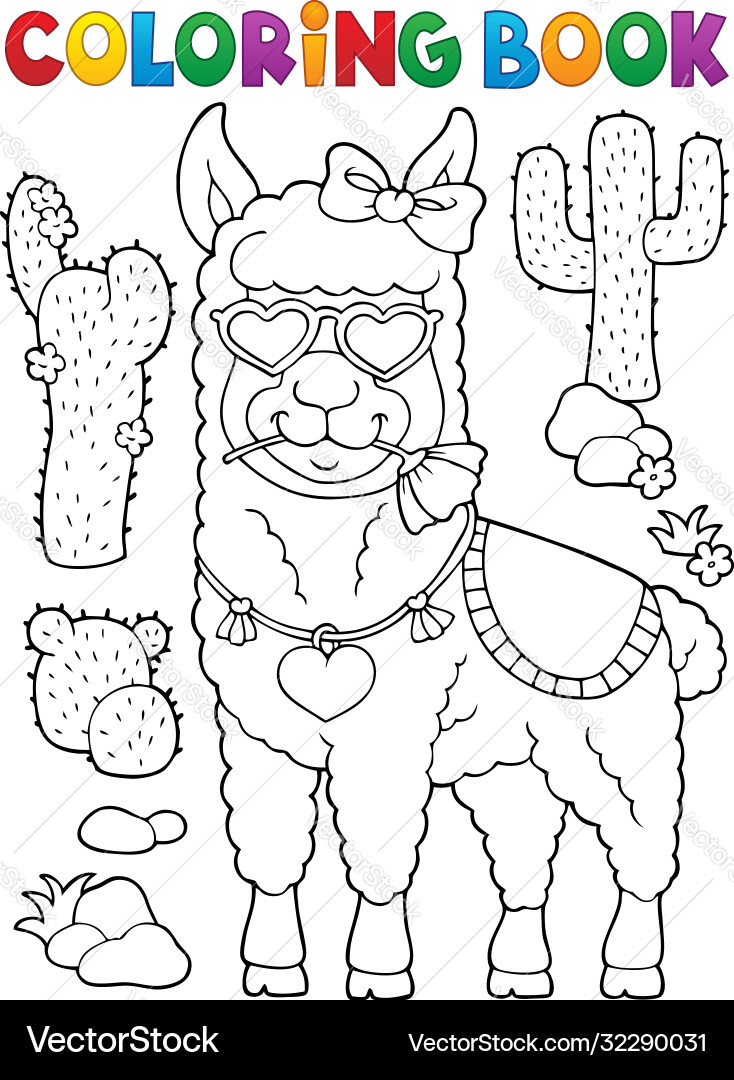 Cute Llama with Love Glasses Vector Image
