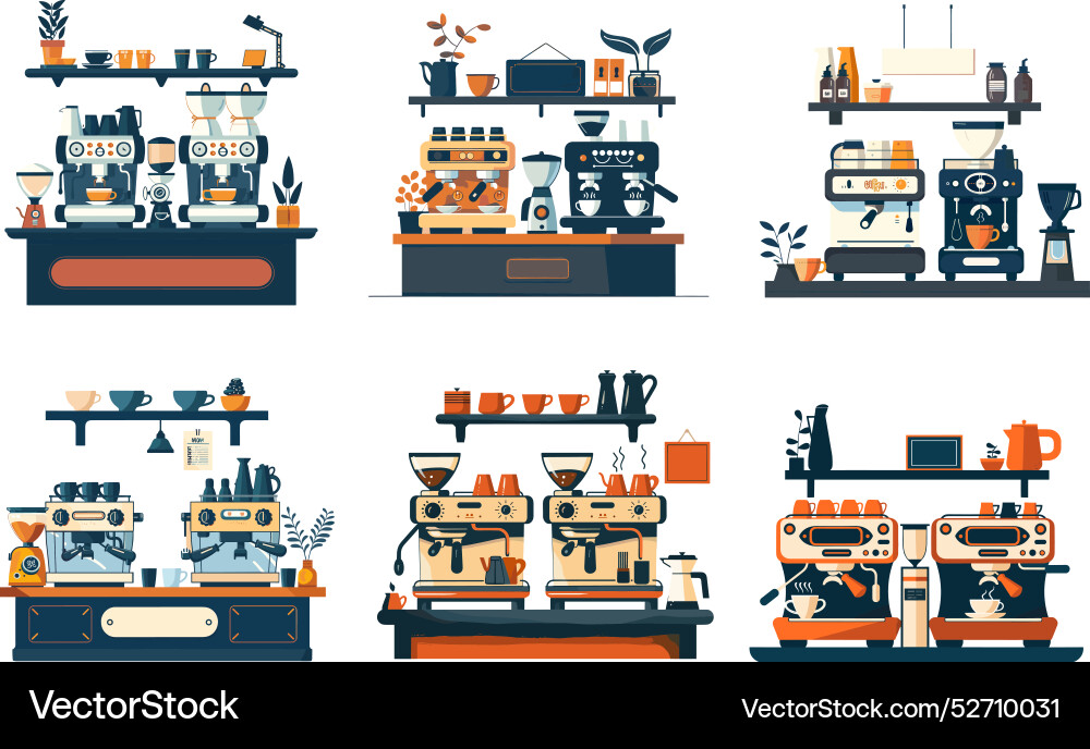 Espressomaschinen Cartoon Set Kaffeebohnen Espressomaschinen Cartoon Set Kaffeebohnen vektorbild