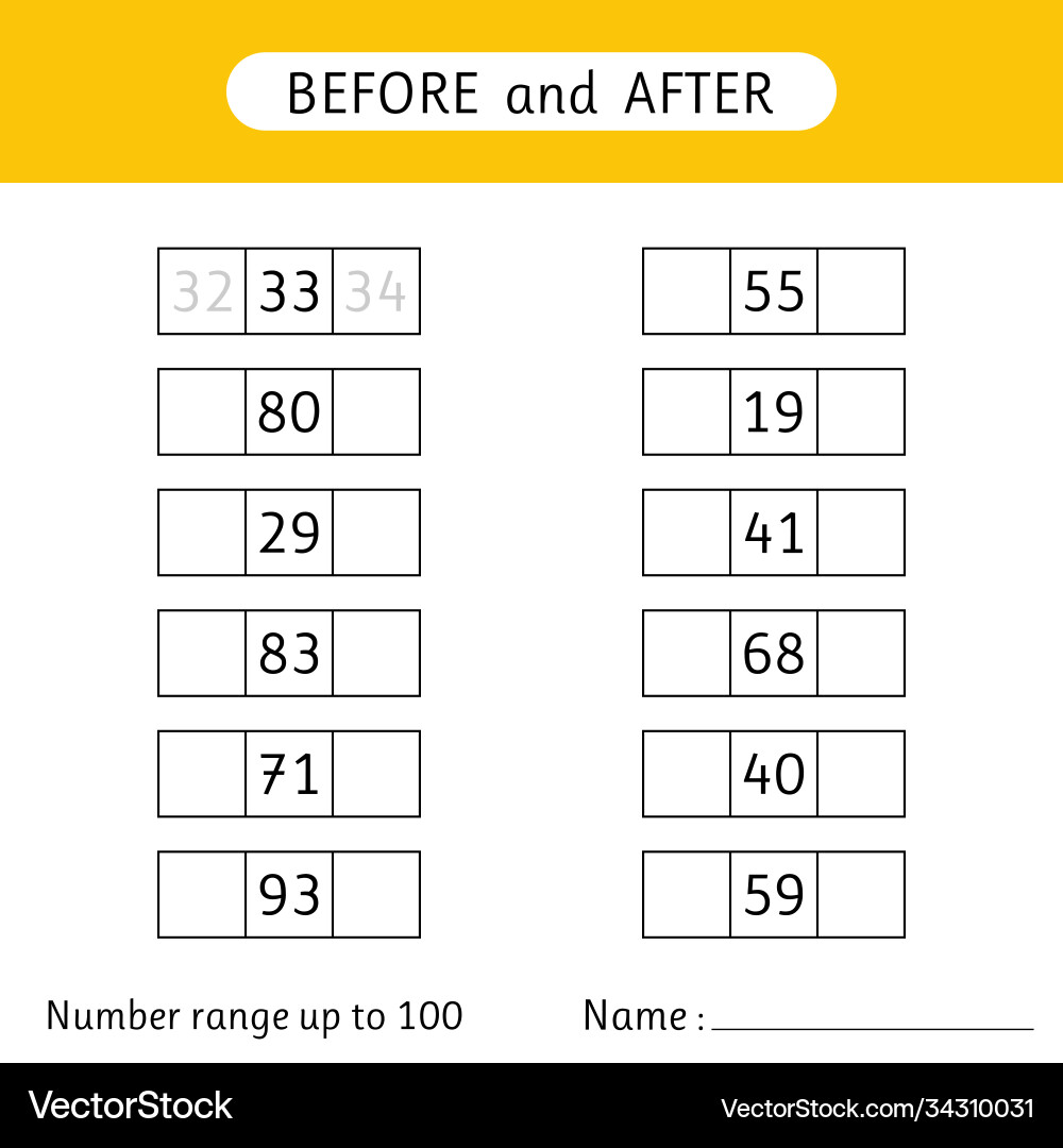Fill in missing numbers before and after Vector Image