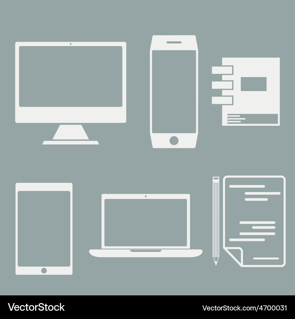 Flat design office elements and computer tablet vector image