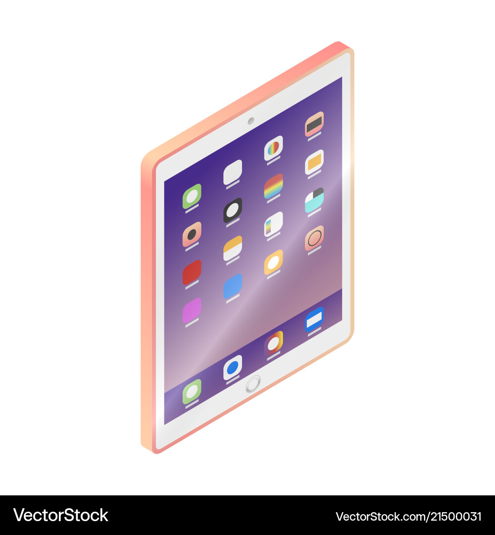Flat isometric pink tablet pc computer with ui Vector Image