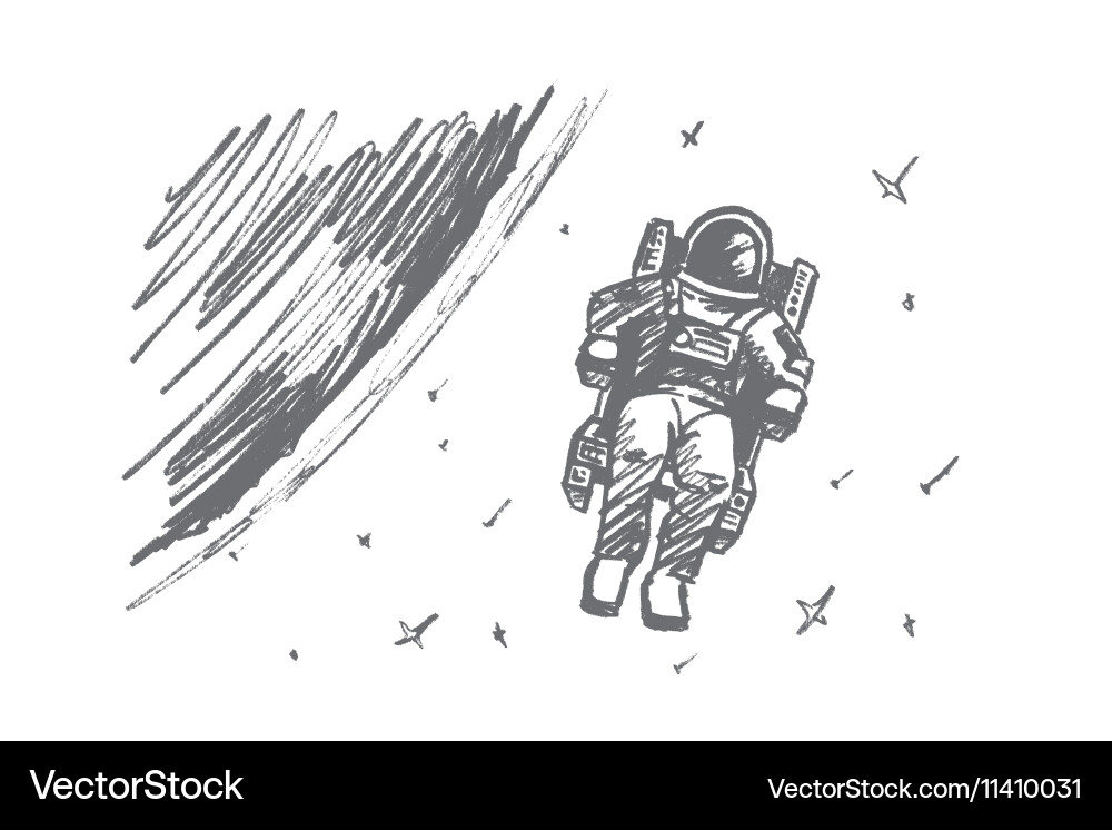 Hand drawn astronaut floating in outer space vector image