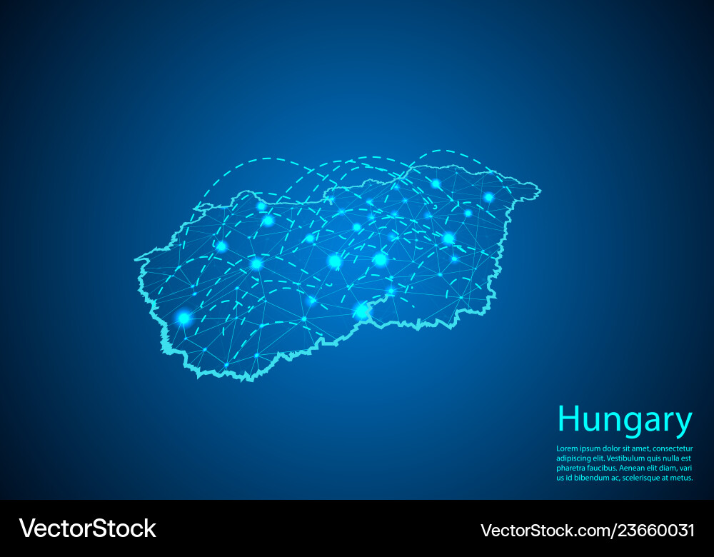 Hungary map with nodes linked by lines concept Hungary map with nodes linked by lines concept vector image