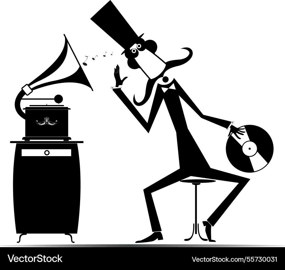 Man and retro record player Man and retro record player Vector Image