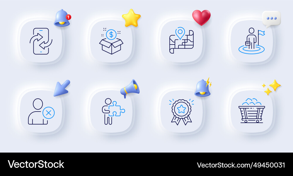 Puzzle delete user and phone transfer line icons vector image