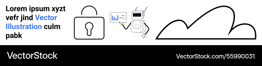 Robot analyzing data with security padlock Robot analyzing data with security padlock vector image