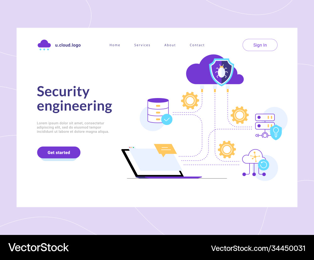 Security engineering landing page first screen Security engineering landing page first screen vector image